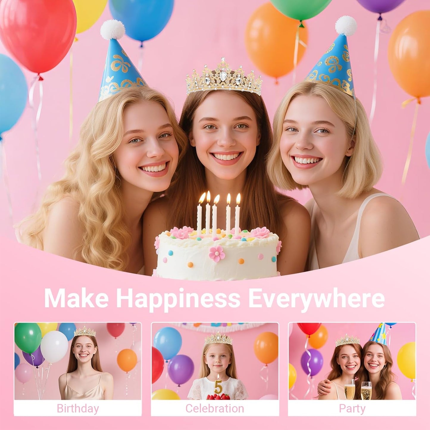 Birthday Tiara and Crown with Sash, Birthday Tiara for Women Party