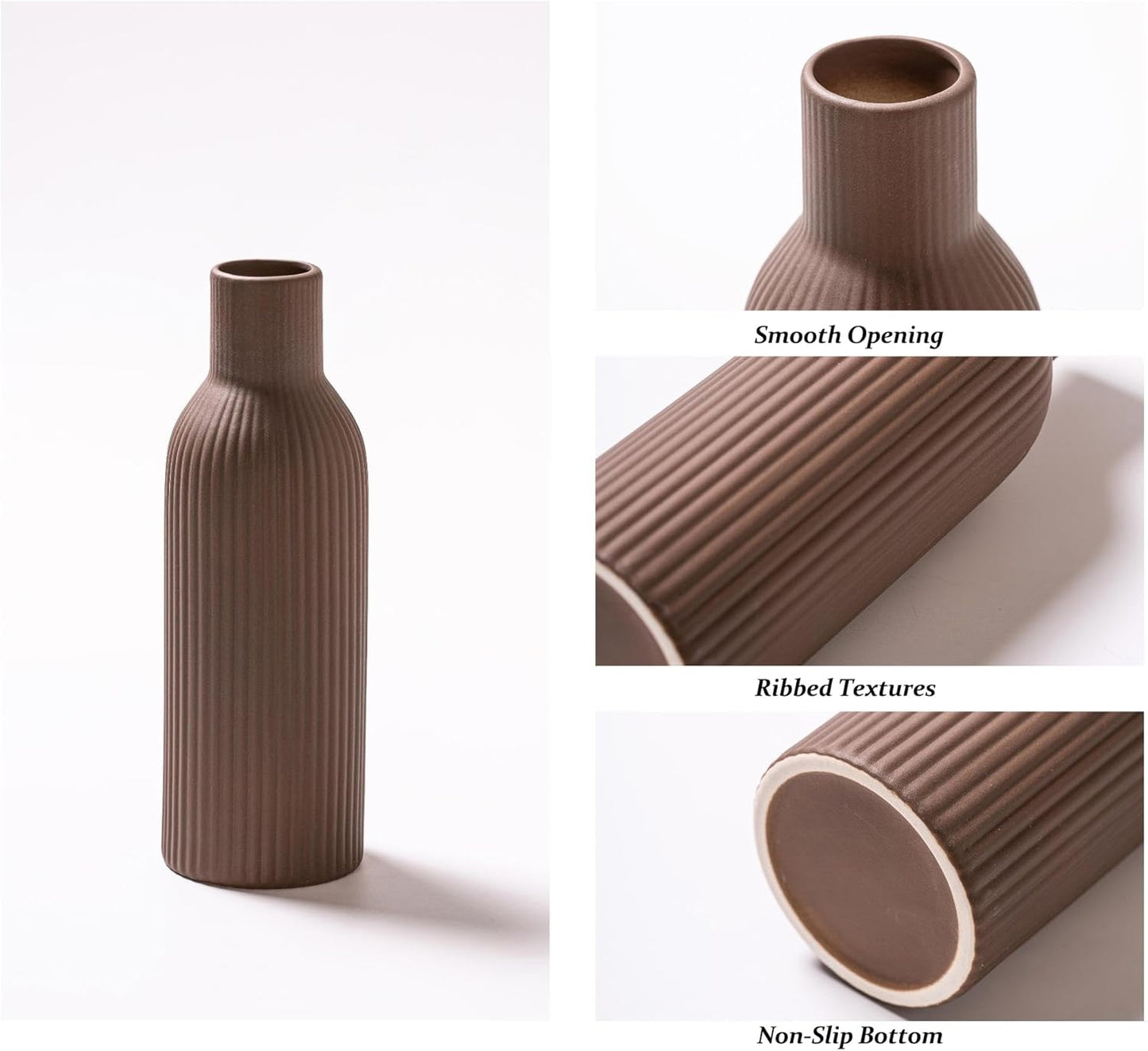 Ceramic Vase Set of 3, Modern Minimalist Ribbed Small Flower Vase Table Centerpiece Decorative for Home Decor Farmhouse Christmas Colorful