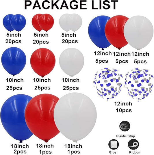 Red White and Blue Balloons Garland Arch Kit 164pcs Balloons Different Sizes 5 10 12 18inch with Confetti Balloons for Labor Day 4th of July Baseball Birthday Party Decorations