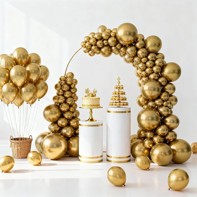 Gold Metallic Chrome Latex Balloons 100 Pack 12 Inch Gold Round Balloons for Baby Shower Wedding Valentines Day Anniversary Graduation Golden Birthday Bridal Shower Retirement Casino Party Decorations