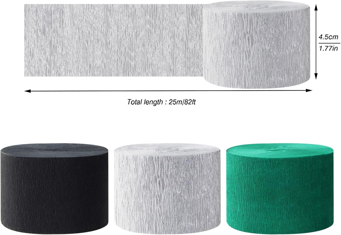 Black Green Silver Party-Decorations Streamers - 9 Rolls Graduation Wedding Men Boys Birthday Baby Bridal Shower Crepe Tissue Paper Streamer Soccer Party Supplies Garland Decor Panduola