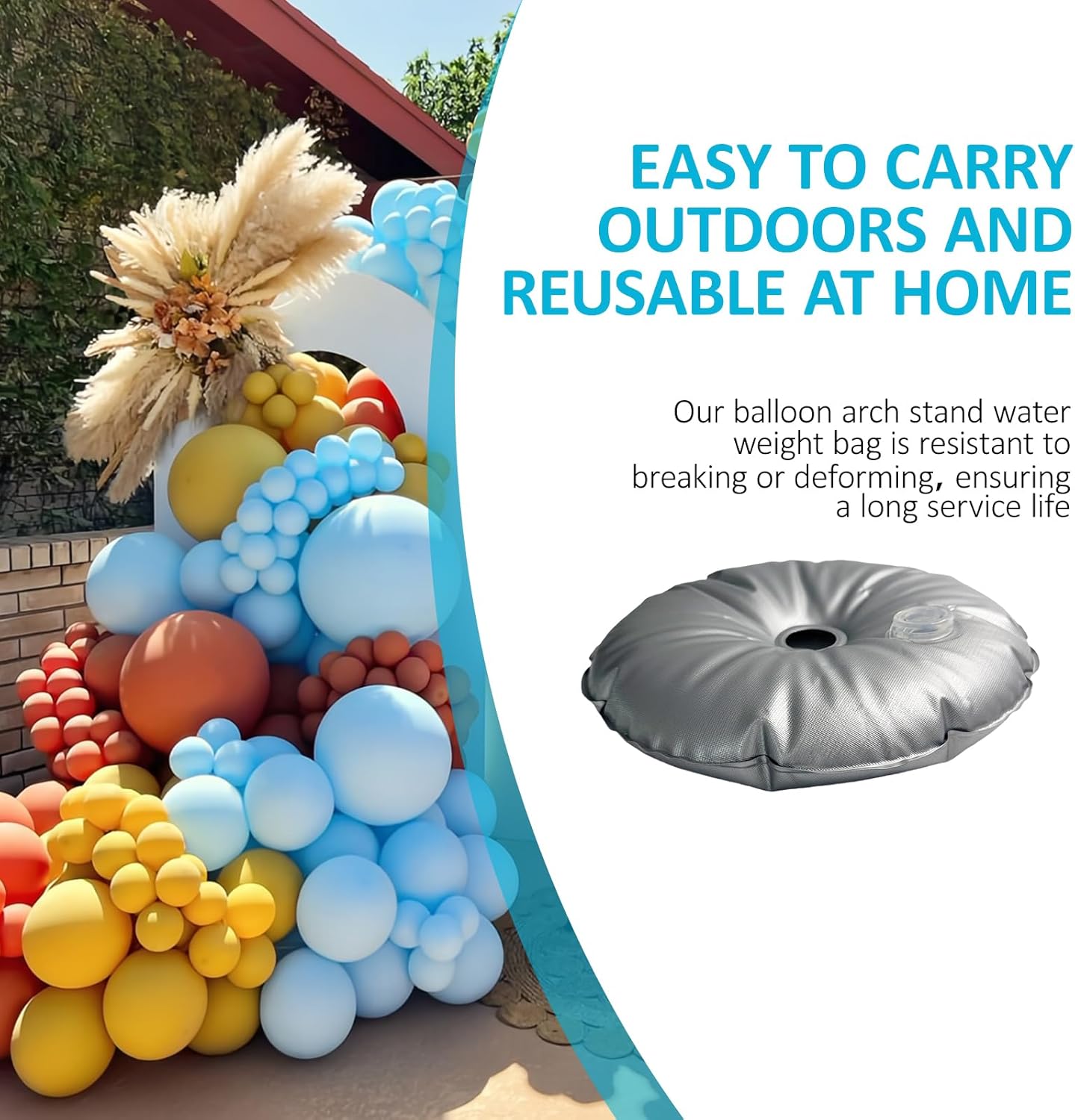 Balloon Weights Pack of 2, Round Water Weight Bags for Balloon Arch and Balloon Column Stand, Silver Thickened Fillable Base for Party Supplies Decorations