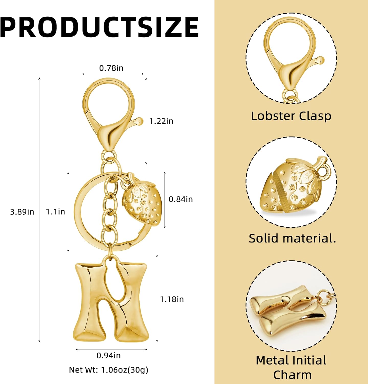 Gold Bubble Heart Initial Bag Charms for Handbags – Cute Initial Letter Keychain for Women, Purse Charms, Gold Gift