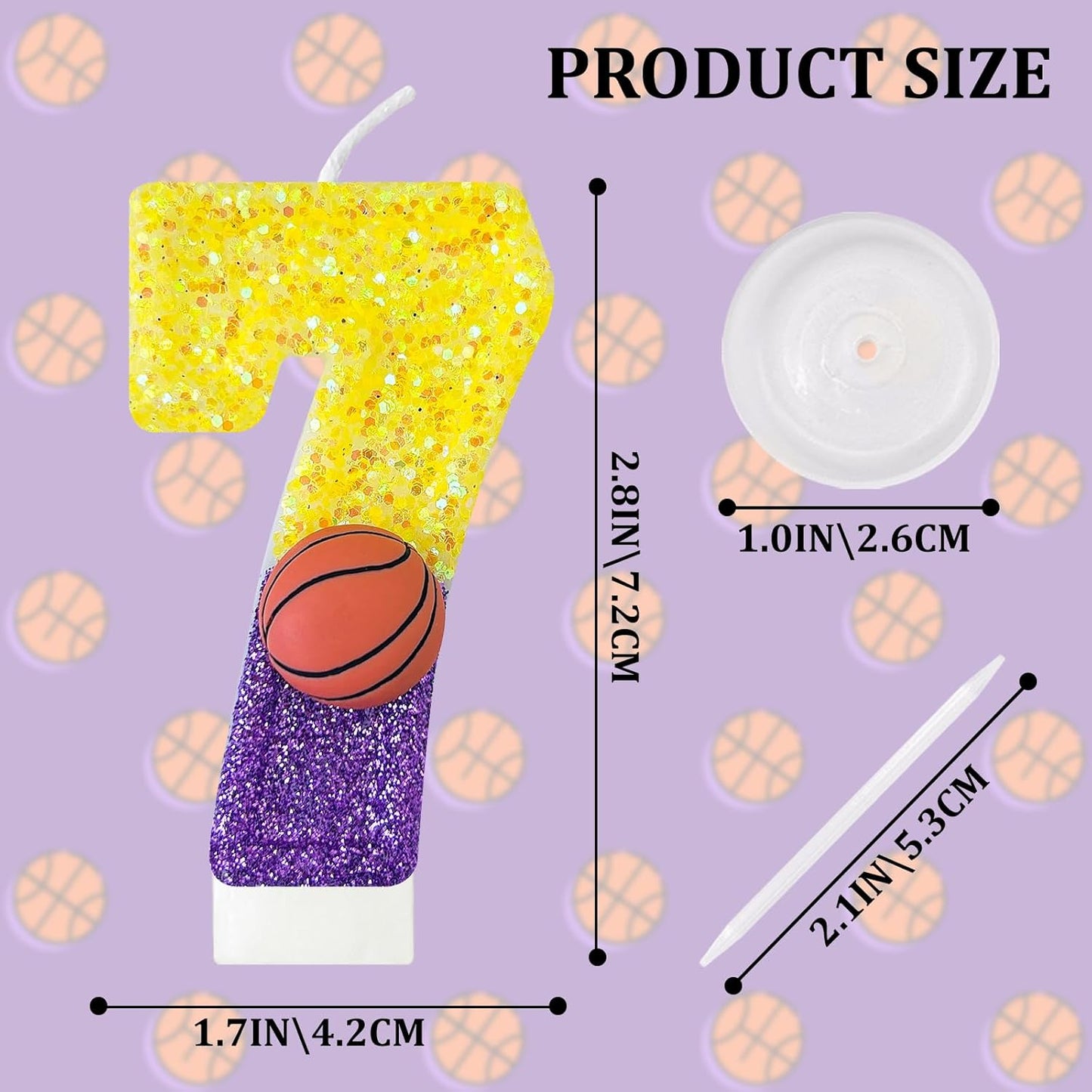 HXOUSE Basketball Number 7 Birthday Candles - Purple Gold Birthday Candles for Cake, 7 Candle for Basketball Theme Cake Topper, Boys Sport Party Decorations Gifts (No.7)