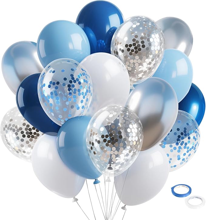 Blue and White Balloons 12 Inch Navy Blue Balloons Latex Confetti Balloon Party Decorations for Graduation Fathers Day Birthday Baby Shower Wedding Engagement