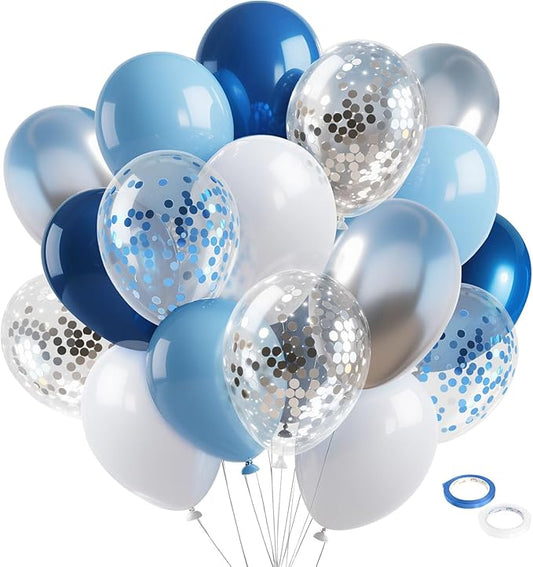Blue and White Balloons 12 Inch Navy Blue Balloons Latex Confetti Balloon Party Decorations for Graduation Fathers Day Birthday Baby Shower Wedding Engagement