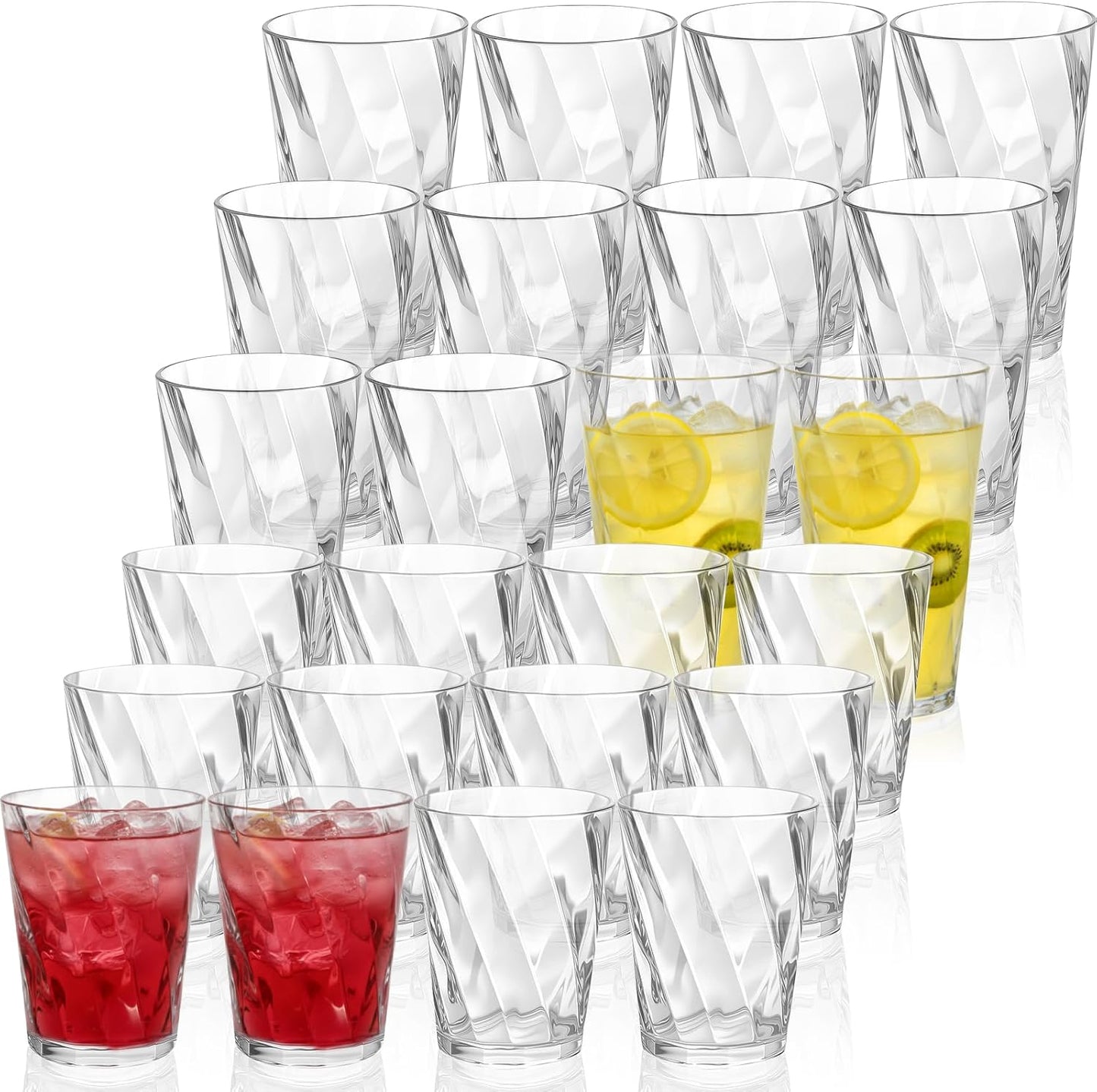LemonRoad 24 Pack Plastic Drinking Glasses Set Reusable Clear 13.5 oz Rocks & 20 oz Water Cups Set Stackable Clear Plastic Tumblers Kitchen Drinkware for Whiskey Beer Juice Milk Water Drink Cocktail