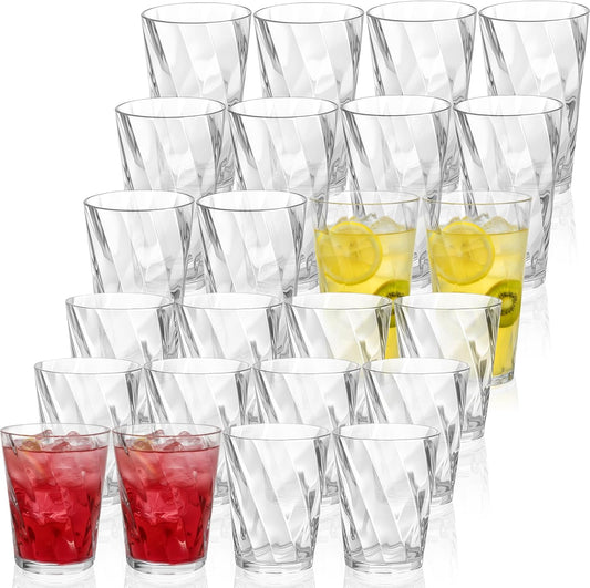 LemonRoad 24 Pack Plastic Drinking Glasses Set Reusable Clear 13.5 oz Rocks & 20 oz Water Cups Set Stackable Clear Plastic Tumblers Kitchen Drinkware for Whiskey Beer Juice Milk Water Drink Cocktail