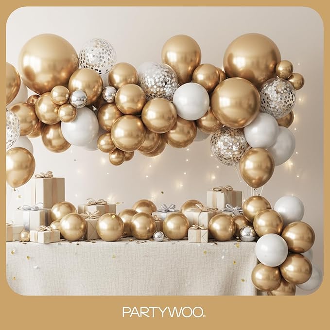 PartyWoo Metallic Gold Balloons 85pcs Different Sizes of 18 12 10 5 Inch Chrome Gold Balloon Arch Kit Garland for Birthday Graduation Baby Shower Wedding Bachelorette Party Decorations Gold-G127