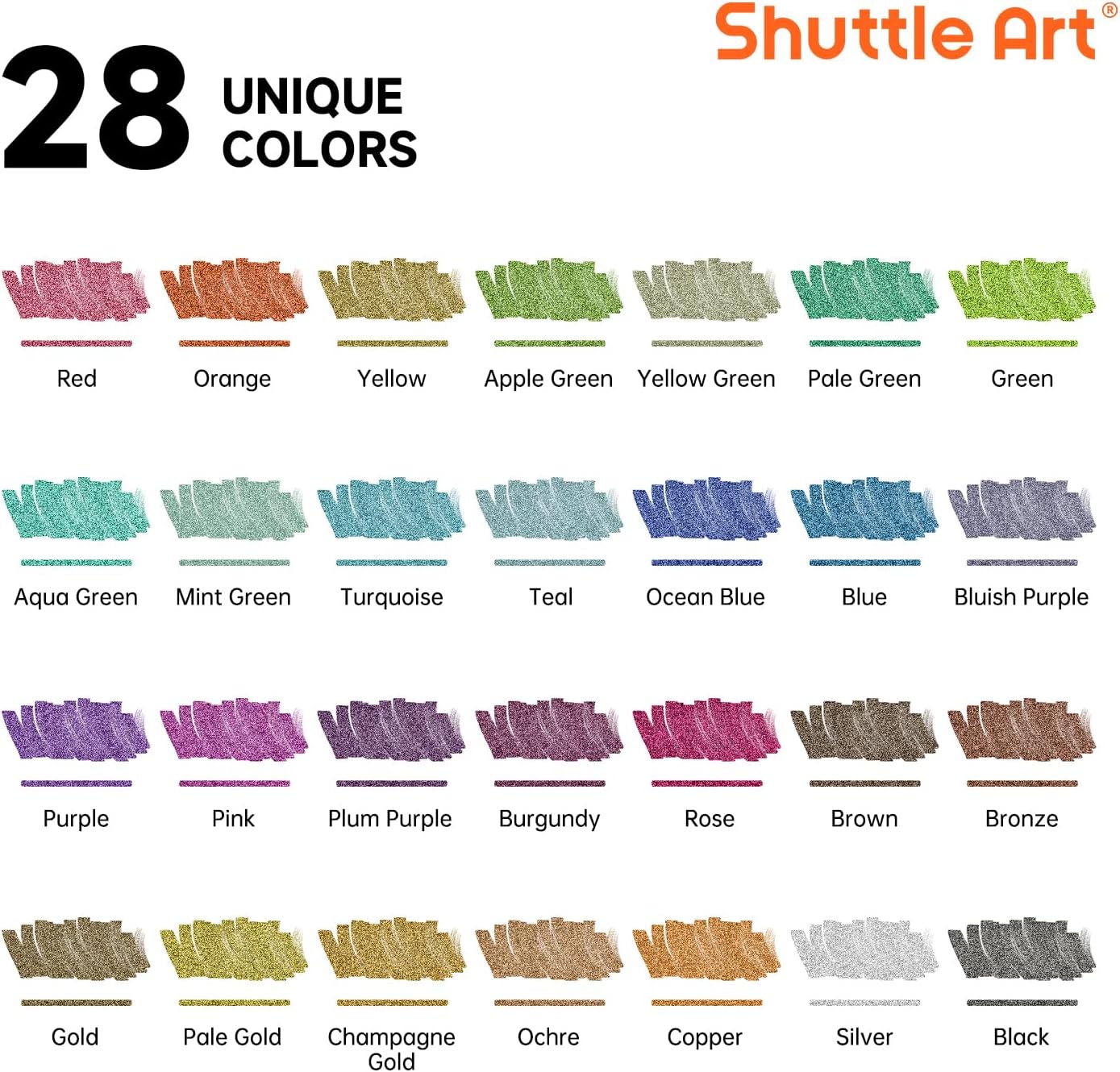 28 Metallic Colors Dual Tip Acrylic Paint Markers, Brush Tip and Dot Tip Acrylic Paint Pens for Rock Painting, Ceramic, Wood, Canvas, Plastic, Glass, Stone, Calligraphy, Card Making, DIY Crafts
