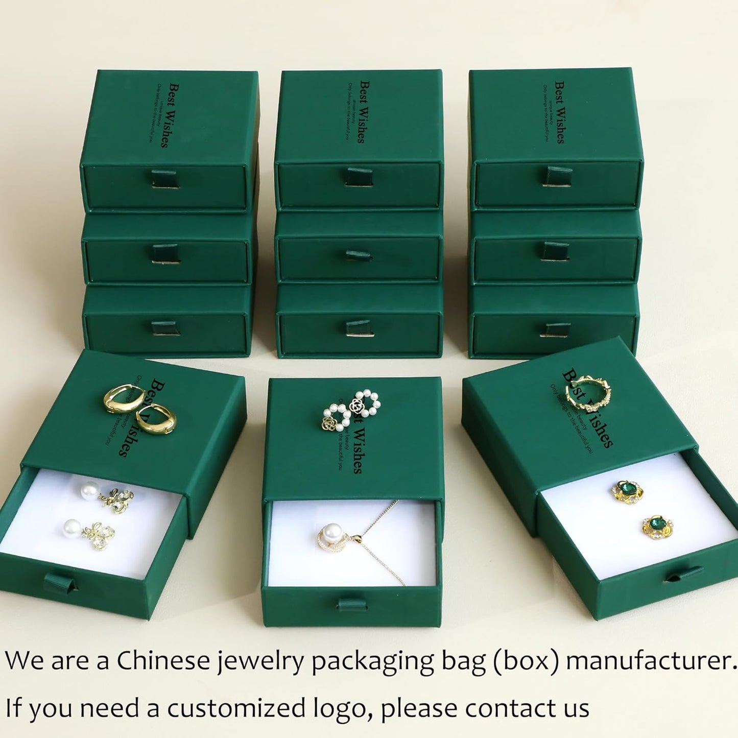 40Pcs Dark Green Small Jewelry Boxes 3.54×3.54×1.26in Cardboard Jewelry Gift Boxes Jewelry Packaging for Small Business for Necklace Ring Bracelet Earring Display Box
