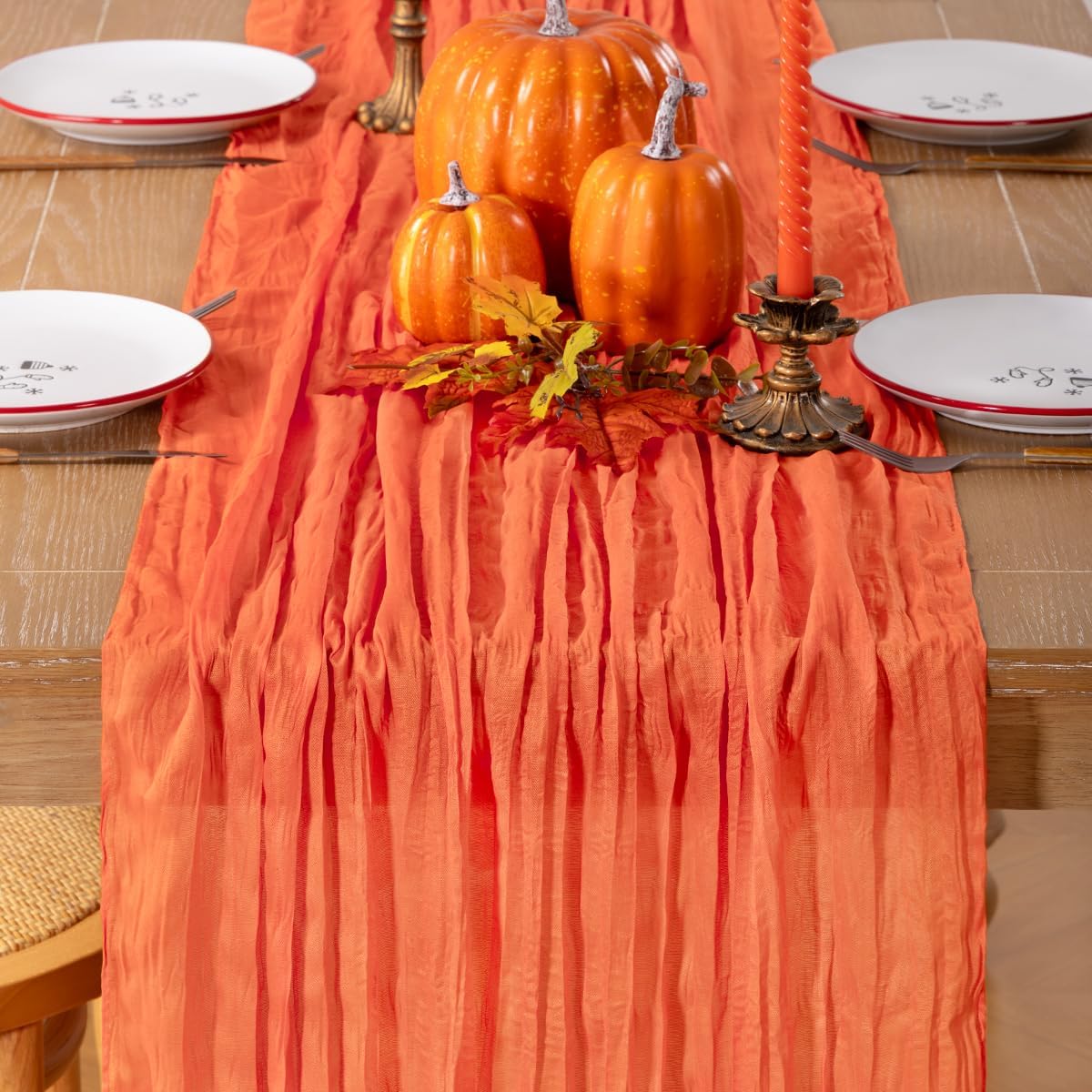 Fall Table Runner Orange Cheesecloth Table Runner 4 Pack 10FT Farmhouse Table Runners 120 Inches Table Decor Thanksgiving Dining Room Centerpiece Wedding Boho Baby Shower Birthday