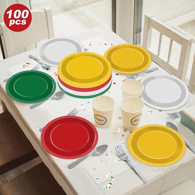 100Pcs Christmas Paper Plates 9 Inch Red Green Color Plates Disposable Round Dessert Plates Christmas Party Tableware Solid Color Paper Plates Winter Table Decors for Birthday Wedding Dinner Party
