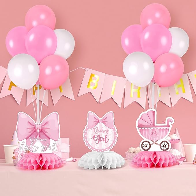6 Set Pink Baby Shower Decorations Pink Balloon Centerpiece for Tables with Balloons Stand Kit for Baby Girl Princess Birthday Wedding Bridal Shower Graduation Mother's Day Party Decorations