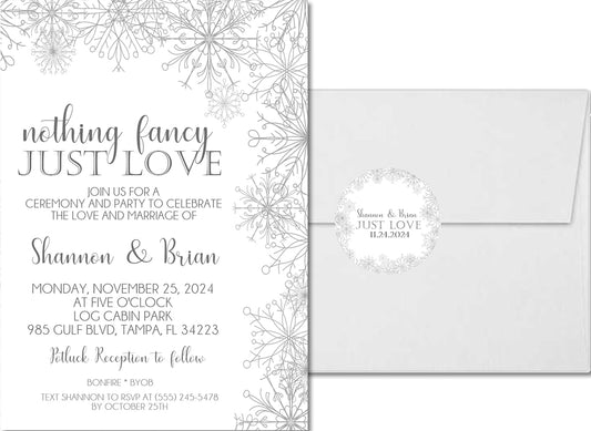 Winter Snowflake Wedding Invitations, Boho Winter, Personalized, Set of 12 Invitations with Envelopes