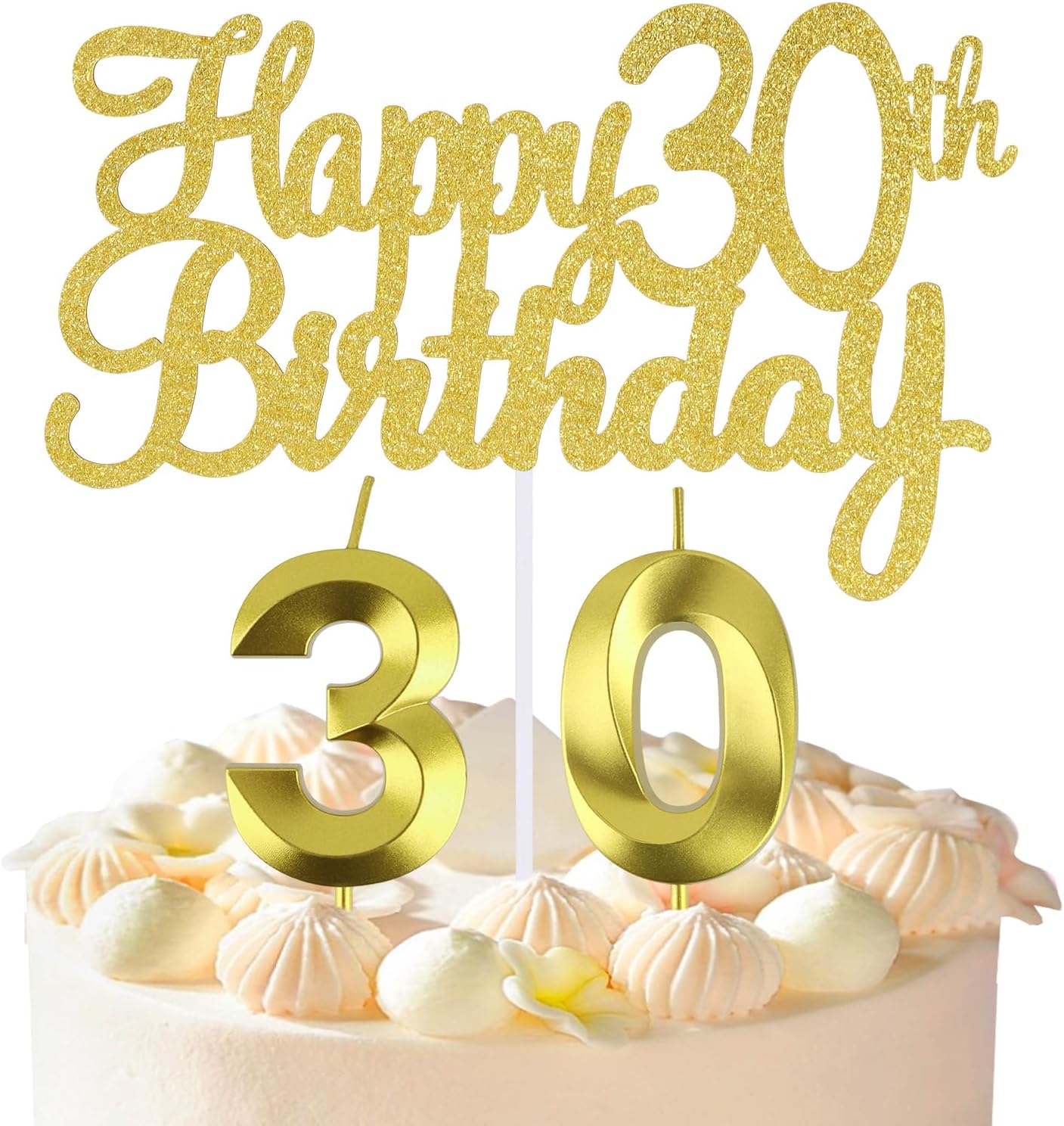 Happy 30th Birthday Cake Topper + 30 th Birthday Candles, 30 Cake Topper, Number 30 Candles, Happy 30th Birthday Cake Decorations for 30 Birthday Party Decoration (30)
