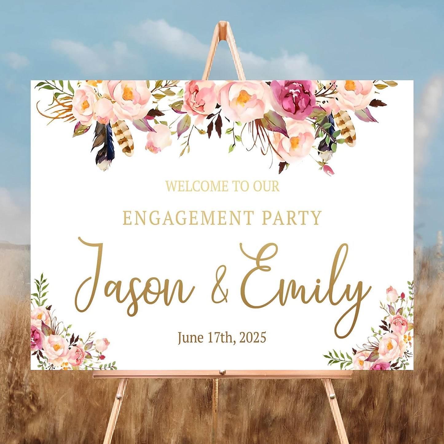 Floral Engagement Sign, 12x18 inches, Plastic, Full Size, Real Estate, Construction Sites, Engagement Parties, Indoor/Outdoor Decor