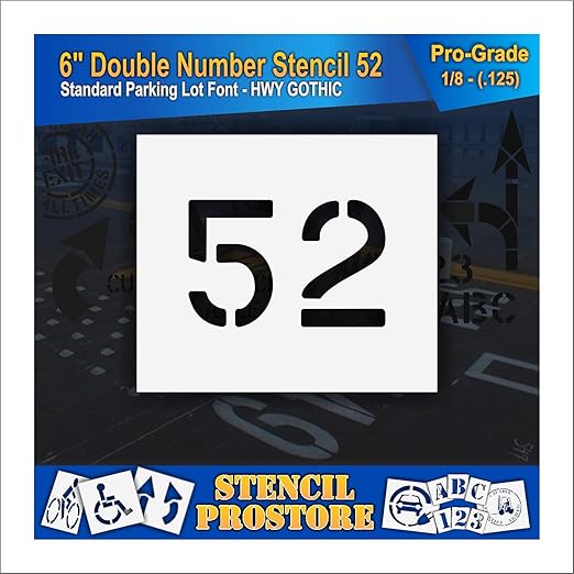 Pavement, Curb, and WheelStop Stencils - 6 inch Double Number Stencil - (52) - 6" x 9" x 1/8" (128 mil) - Pro-Grade