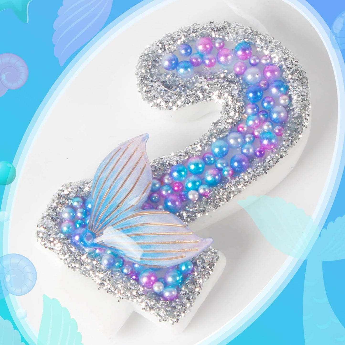 Girls Sparkler 8 Birthday Number Candles, Purple Pearls Mermaid Tail Number Birthday Candles for Girls Women Birthday Cakes Mermaid Themed Birthday Decorations Party Favors Number 8 Candle Cake Topper