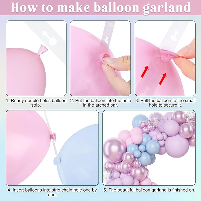 Amandir 153pcs Pink Purple Blue Balloons Arch Garland Kit, Different Sizes 18 12 10 5 inch Metallic Pastel Iridescent Balloon for Girl Mermaid Snowflake Princess Birthday Party Baby Shower Decorations