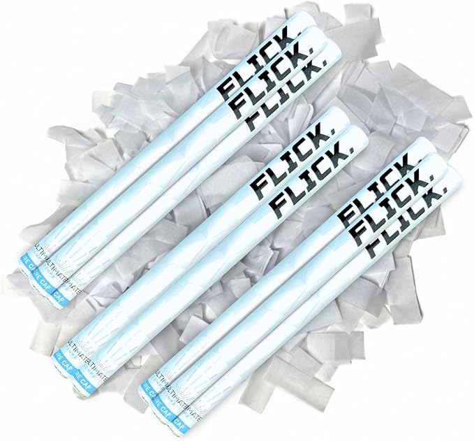 Ultimate Confetti - 8 Pack White Confetti Wands - Handheld 14" Biodegradable Tissue Paper Confetti Flick Flutter Sticks For Wedding, Birthday, Parties & Live Events - 2 Handfuls, 1.5 oz Each Stick