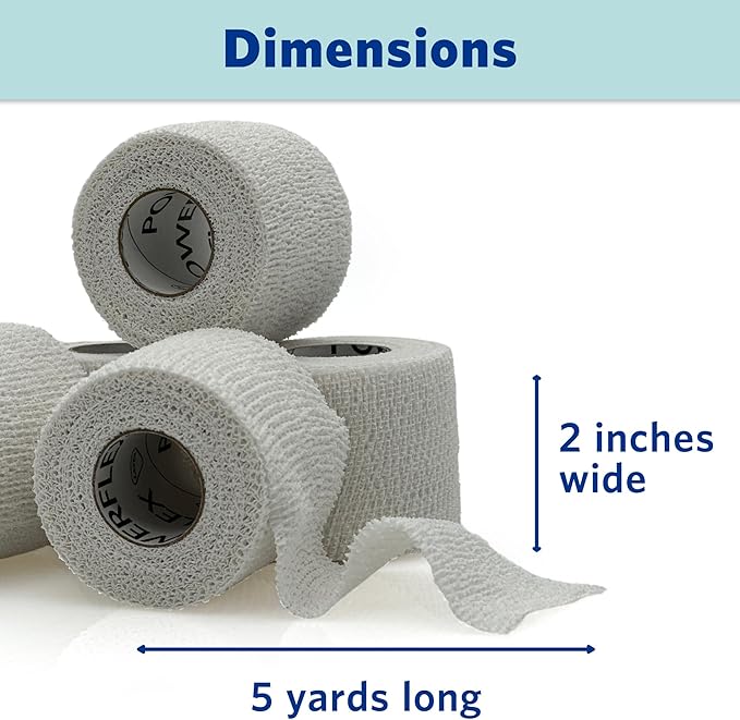 PowerFlex – Self-Adhering Sports Wrap for Injury Prevention & Post-Injury Stability – Medical-Grade, Sweat & Water Resistant First Aid Wrap for Athletes - White, 2 inch, 2 Rolls