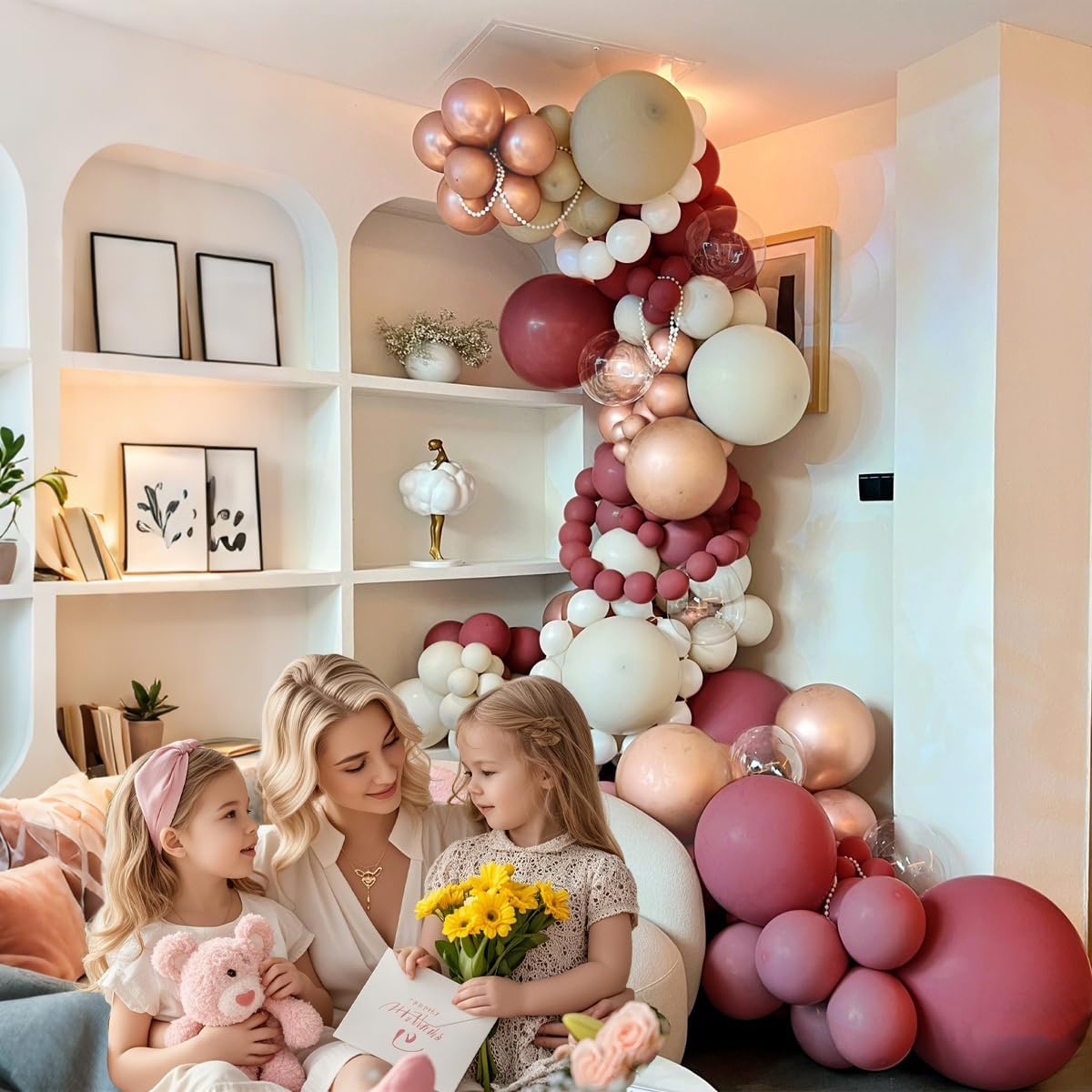 Red Brown White Gold Balloon Arch Kit, 166Pcs Boho Ruby Red Balloons Garland for Valentine's Day Wedding Bachelorette Birthday Mother's Day Graduation Party Decoration