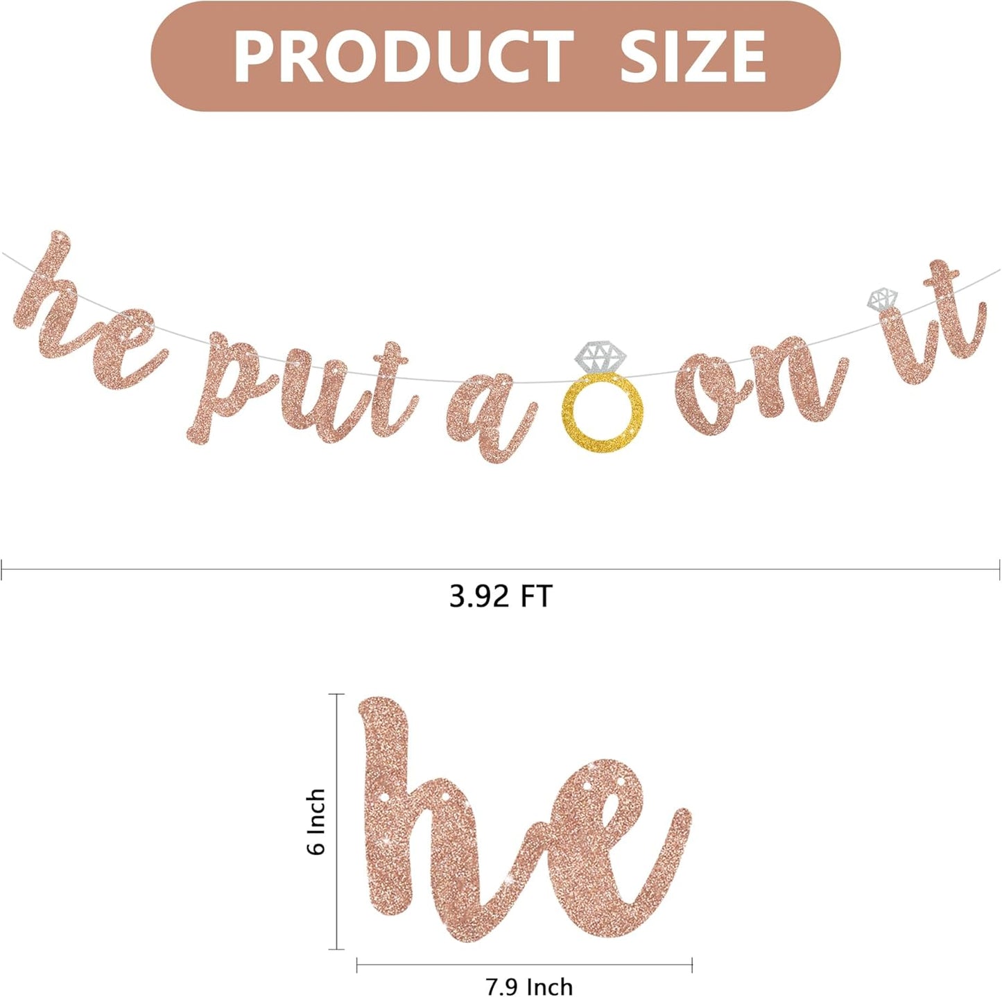 Glitter Rose Gold He Put A Ring On It Banner Pre-Strung Engagement Decorations Bridal Wedding Party Backdrop Sign Garland Bachelorette Party Supplies,NO DIY