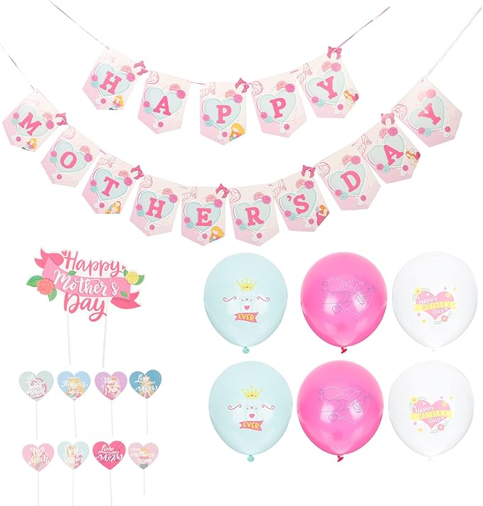 LUOZZY Mothers Day Party Decorations Kit with Balloons Banners Cake Toppers for Festive Scene Setup and Celebration