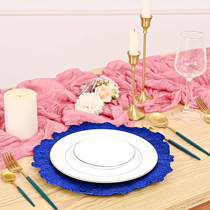 Pesonlook 50Pcs Royal Blue Charger Plates Round 13inch, Reef Plate Chargers for Dinner, Bulk Plastic Floral Table Charger Plates for Dinner Wedding Party Event Table Setting Decoration(Royal Blue)