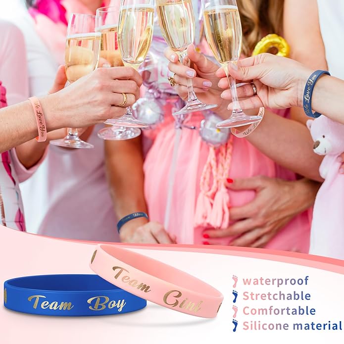 Jetec 60 Pieces Gender Reveal Bracelets, Team Boy Silicone Wristbands and Team Girl Rubber Bracelets for Gender Reveal Ideas Party Supplies Decorations