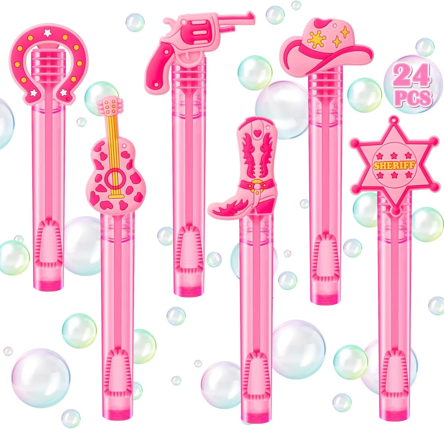 Winrayk Western Cowgirl Party Favors, 24Pcs Disco Cowgirl Mini Bubble Wands for Kids Bubbles Bulk with Detachable Topper (6 Styles), Birthday Gift Retro Rodeo Classroom Prizes Easter Goody Bag Stuffer