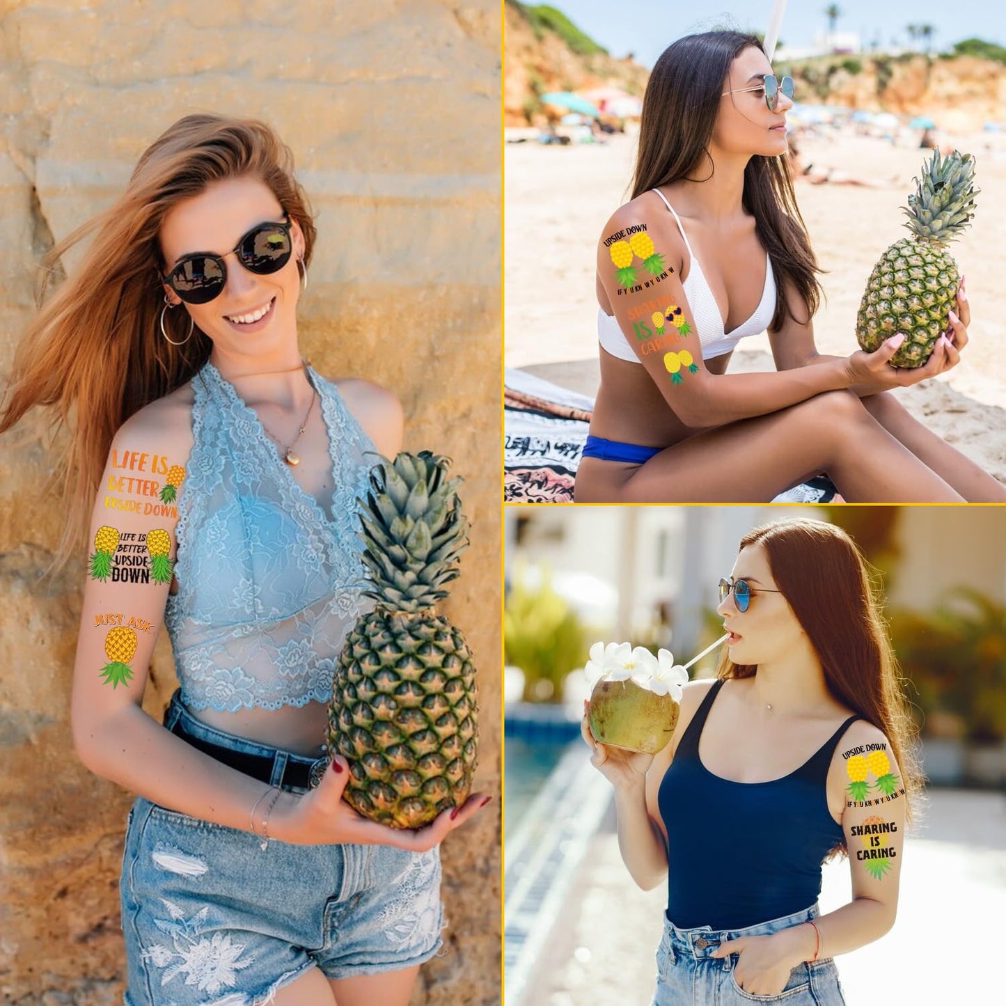 Adults Pineapple Temporary Tattoos - Lovarywow 200+ Cool Pineapple Temporary Tattoos Stickers for Men Women Fruit Themed Party Decorations Supplies Favors Funny Pineapple Fake Tattoo Prizes