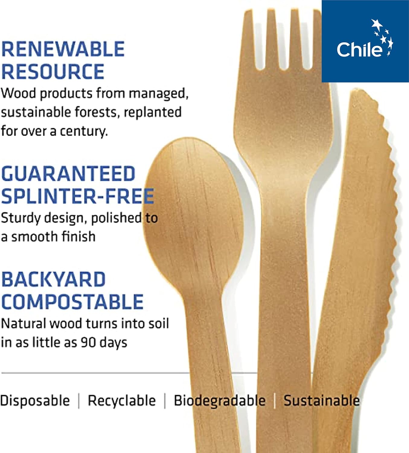 Disposable Wooden Cutlery Set - 100% Home Compostable - 480 Mix (240 Forks, 80 Spoons and 160 Knives) 6.5", Bamboo Utensils Alternative, Eco-Friendly, Organic, Sustainable and Carbon Neutral Certified