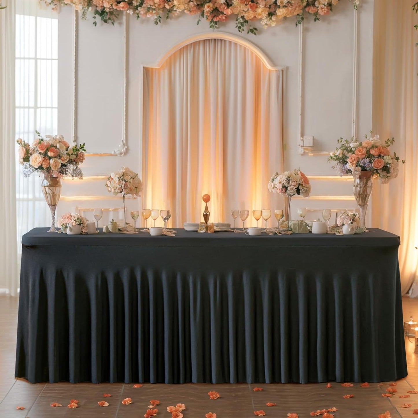 Besutolife 6 Pack Black Spandex Tablecloth for 6ft Rectangle Tables Fitted Table Cloth Stretch Table Covers Skirt 6ft Rectangular Tablecloths for Banquet Parties Wedding Decorations