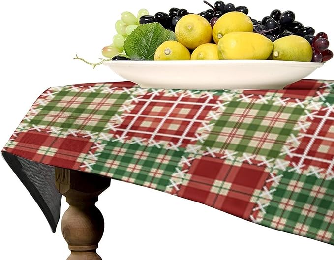 YCness Patchwork Geometric Grids Tablecloth, Christmas Seasonal Colorful Red Green Table Cover for Dinner Birthday Holiday Party Kitchen Colorful Red White Table Decor 60x120 Inch Rectangle