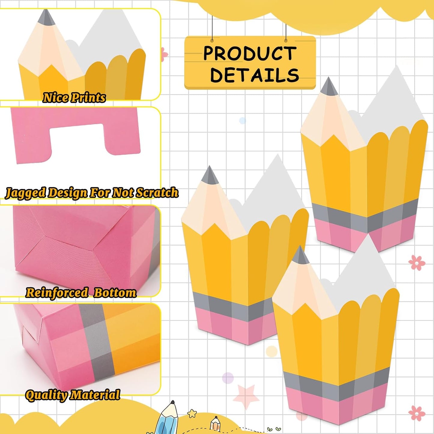 DECYOOL 24 Pieces Back to School Popcorn Boxes, Candy Pencil Treat Bags for Welcome Back to School Teacher Appreciation Gifts School Classroom Decoration