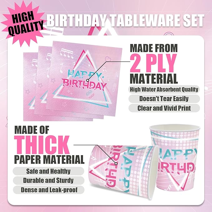 168Pcs Singer Party Supplies Tableware Set Party Plates Napkins Cups Knives Forks Spoons for Kids Boys Girls Birthday Party Decorations Serve 24