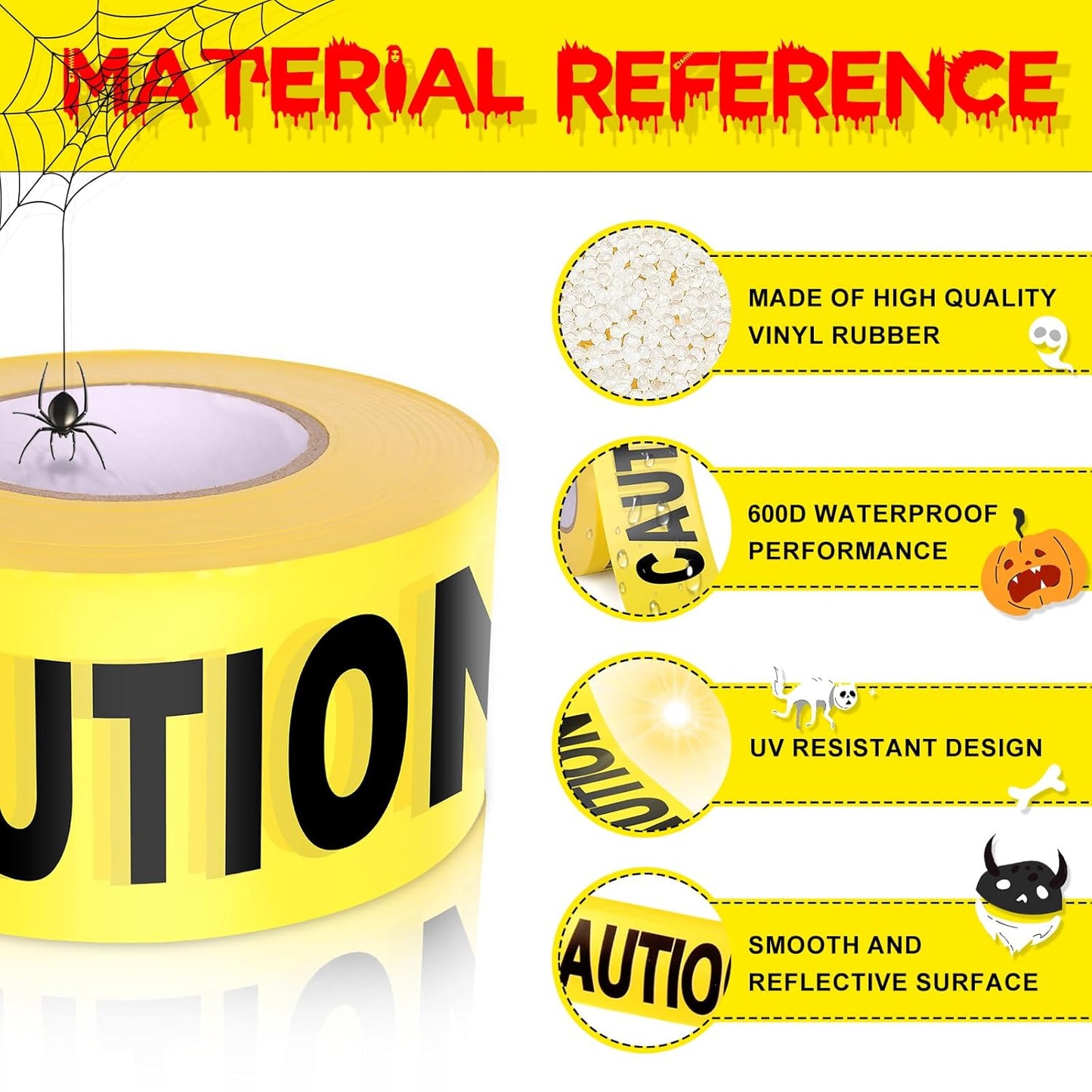 GroTheory Halloween Decorations Caution Tape 2 Pack, 3" x1000ft Safty Tape Yellow Caution Tape Roll, Construction Tape for Danger/Hazard Areas/Crime Scene Halloween Party Decorations