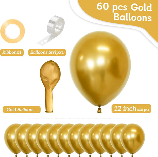 Gold Balloons 60 PCS Metallic Gold Balloons 12 Inch Gold Metallic Balloons for Balloon Garland Balloon Arch as Birthday Party Baby Shower Bridal Shower Christmas Party Decorations