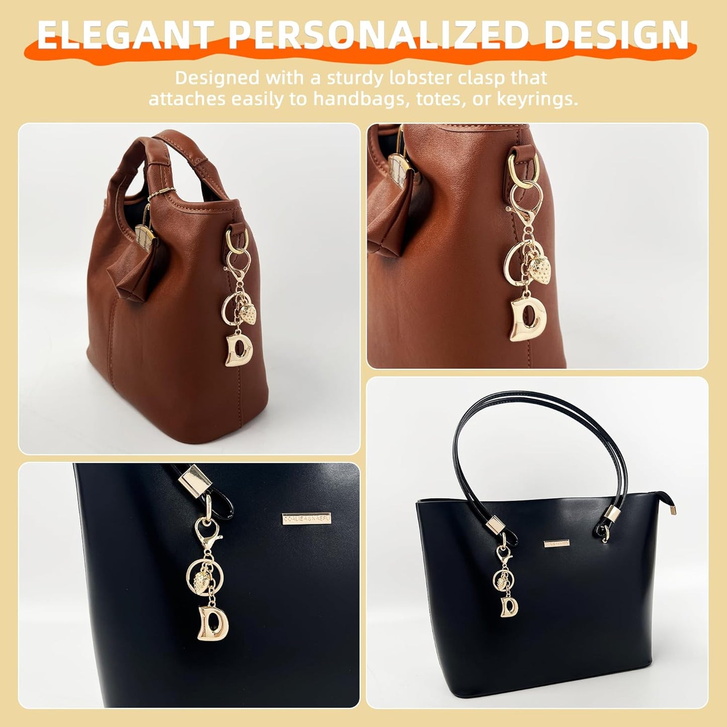 Gold Bubble Heart Initial Bag Charms for Handbags – Cute Initial Letter Keychain for Women, Purse Charms, Gold Gift