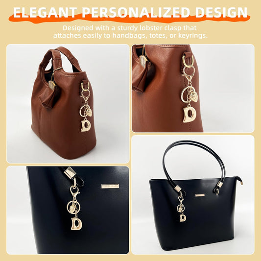 Gold Bubble Heart Initial Bag Charms for Handbags – Cute Initial Letter Keychain for Women, Purse Charms, Gold Gift