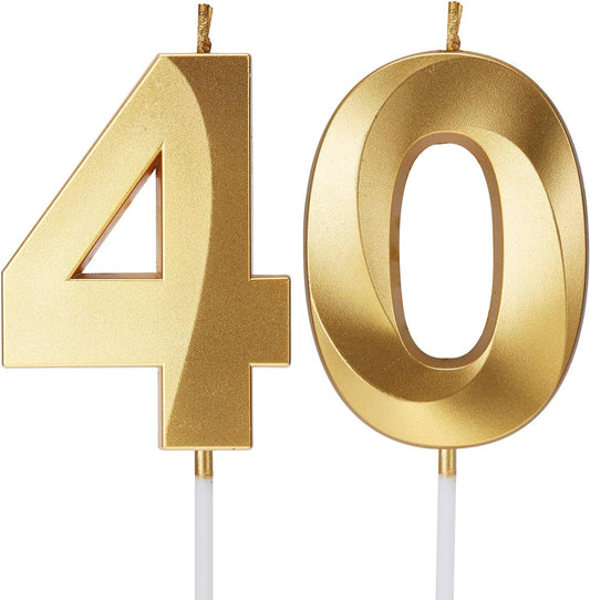 40th Birthday Candles for Cakes Numbers Candle Happy 40 Birthday 3D Designed Wedding Anniversary Party Cake Topper Decorations (40, Gold)