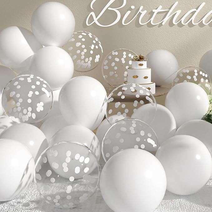 SUWEN White Balloons and Confetti Balloons Set 47PCS Latex Helium White Balloon for Birthday Anniversary Party Decorations