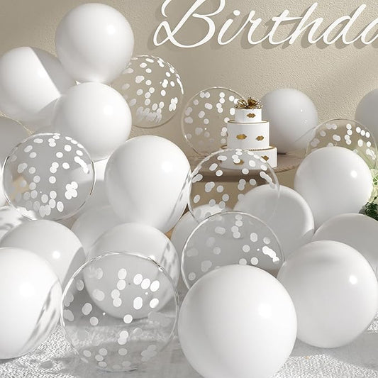 SUWEN White Balloons and Confetti Balloons Set 47PCS Latex Helium White Balloon for Birthday Anniversary Party Decorations
