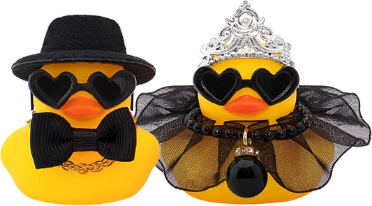 wonuu Pair Set of 2 Bride and Groom Rubber Ducks for Wedding Favors, Party Favors, Ceremony Gift Set, Marriage Souvenir, Marry Blessings, Aniversary Present, Black Dress&Soft Top Hat