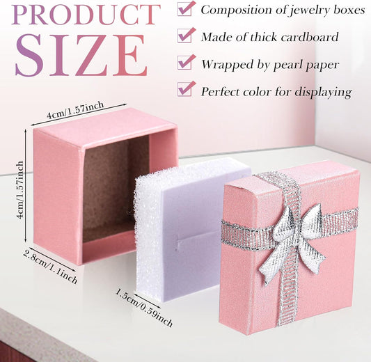 72 Pcs Ring Boxes 1.6 x 1.6 In Hard Cardboard Jewelry Box with Ribbon Bow Small Jewelry Gift Cases for Small Business(Delicate Color)
