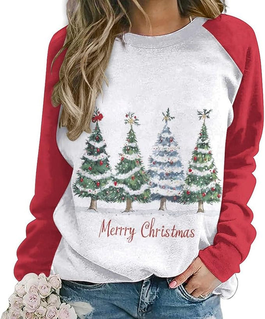 LOAIHA Christmas Sweatshirts for Women Christmas Tree Graphic Shirt Xmas Long Sleeve Merry Christmas Pullover Blouse