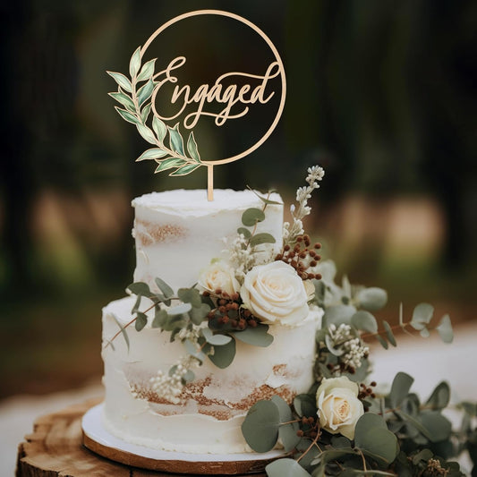 Engaged Cake Topper in Wood Greeny Engagement Cake Topper Decoration