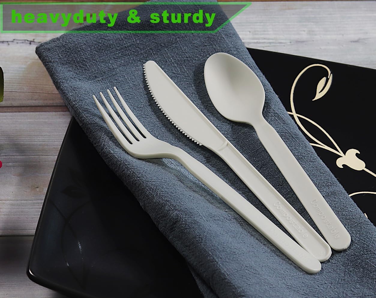 GreenWorks 1000 Count 7" Heavy-duty Compostable Forks, BPI Certified Large Bulk Disposable Cutlery Fork